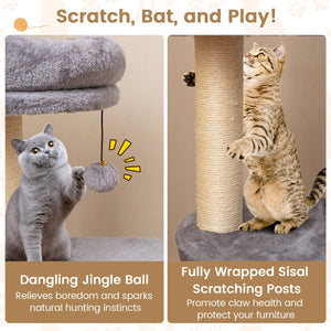40 Inch Multi-level Cat Tower with Condo and Dangling Jingle Ball-Gray view 8