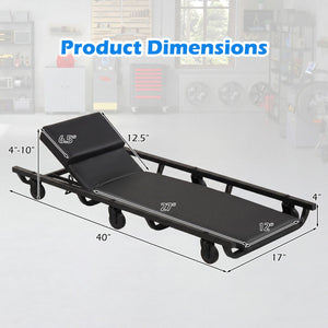 40 Inch Rolling Creeper Padded Mechanic Cart with Adjustable Backrest and Headrest-Black view 5