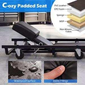 40 Inch Rolling Creeper Padded Mechanic Cart with Adjustable Backrest and Headrest-Black view 7