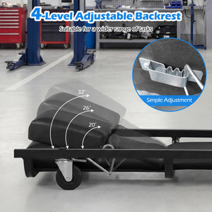 40 Inch Rolling Creeper Padded Mechanic Cart with Adjustable Backrest and Headrest-Black view 8