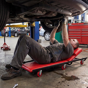 40 Inch Rolling Creeper Padded Mechanic Cart with Adjustable Backrest and Headrest-Red view 3