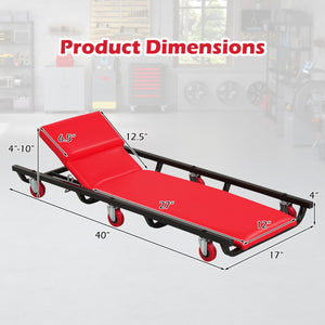 40 Inch Rolling Creeper Padded Mechanic Cart with Adjustable Backrest and Headrest-Red view 5