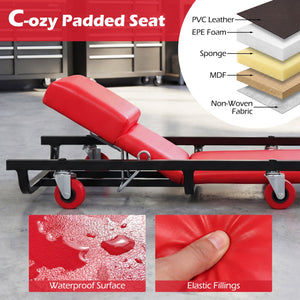 40 Inch Rolling Creeper Padded Mechanic Cart with Adjustable Backrest and Headrest-Red view 8