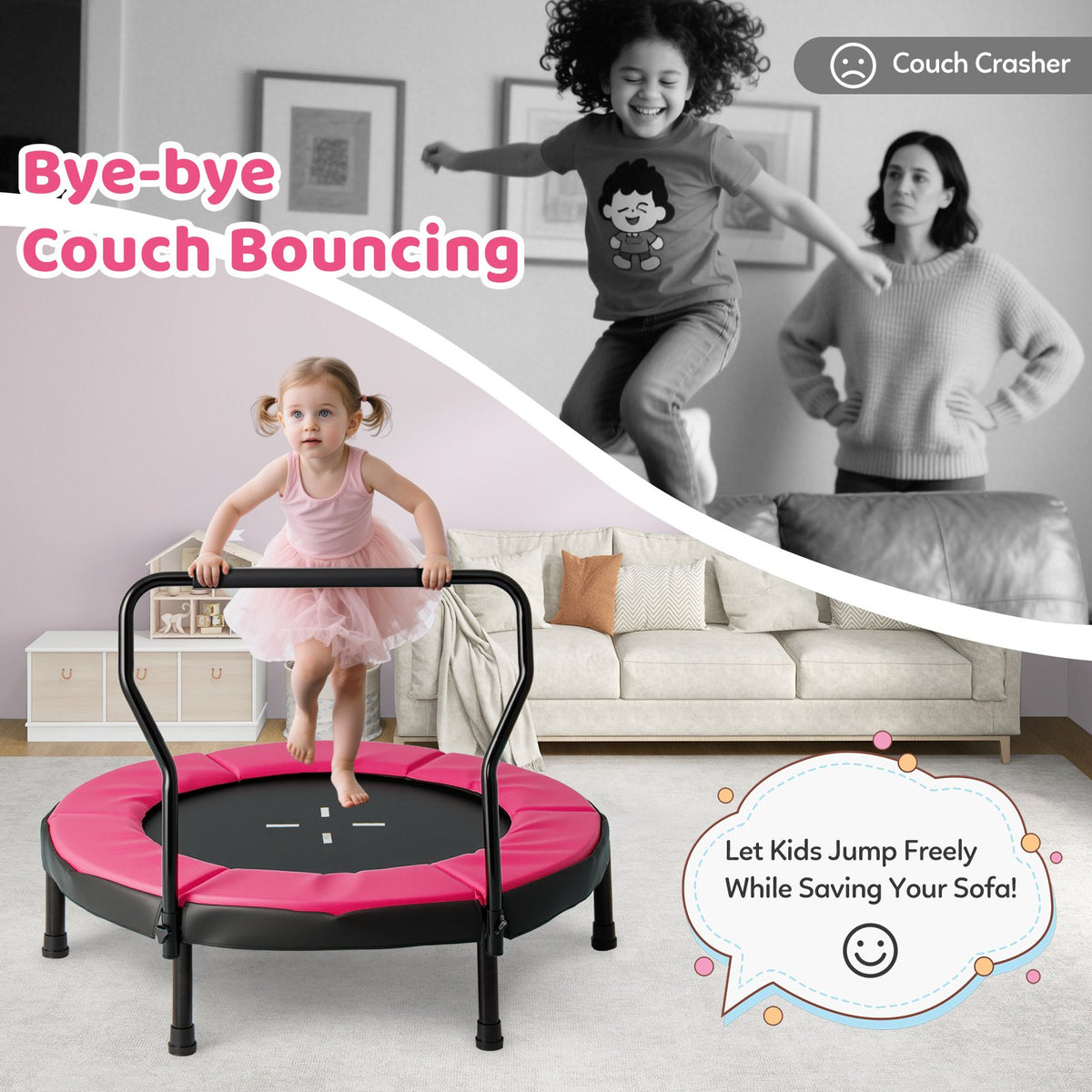 40 Inch Trampoline for Kids Indoor Outdoor Fitness Trampoline-Pink view 6