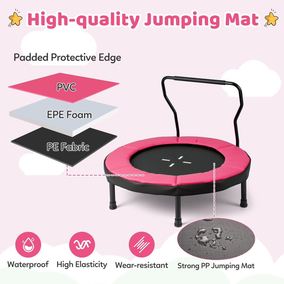 40 Inch Trampoline for Kids Indoor Outdoor Fitness Trampoline-Pink view 7