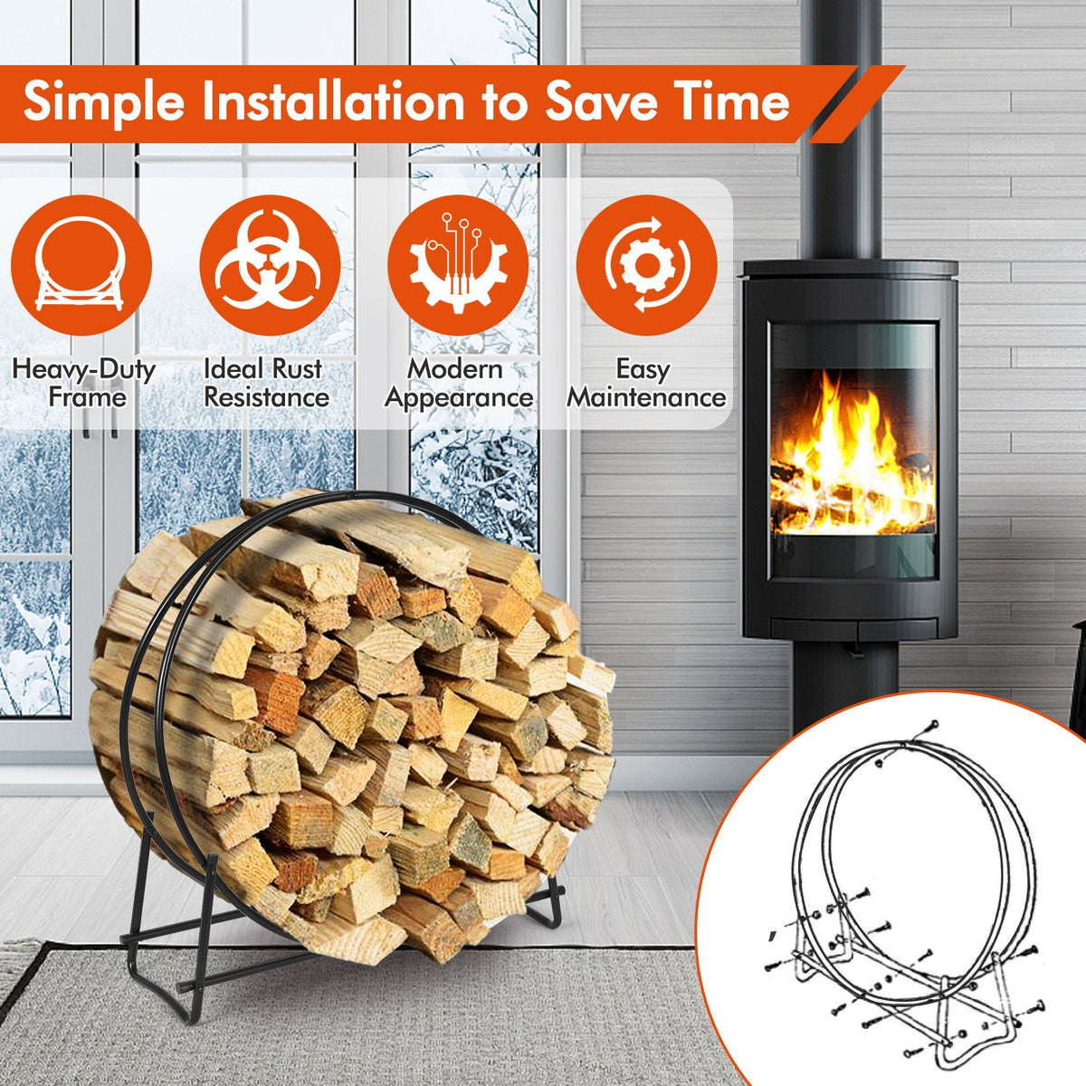 40-inch Tubular Steel Firewood Storage Rack view 9