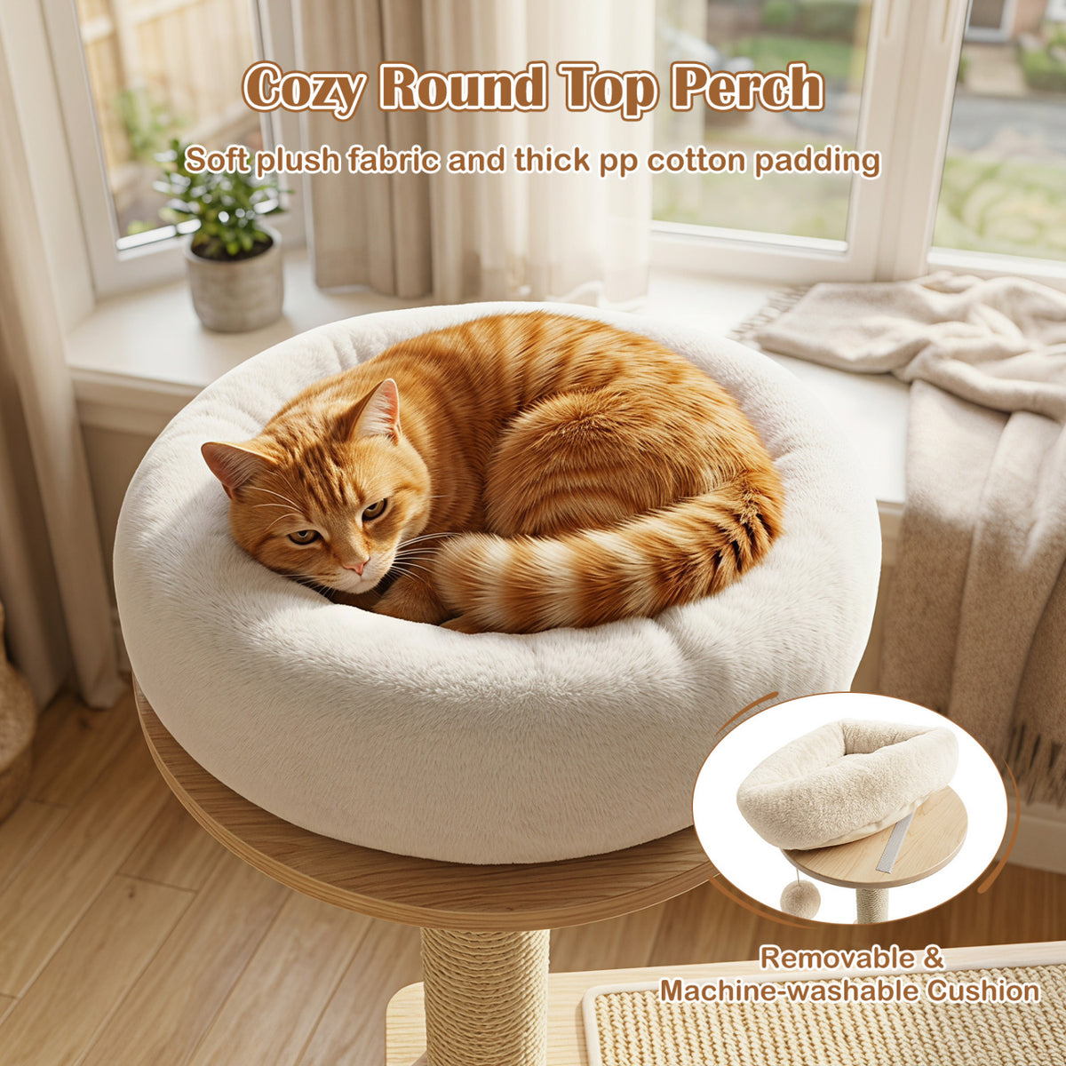 40 inches Solid Wood Cat Tree with Space Capsule & Sisal Posts and Scratching Board-Natural view 6