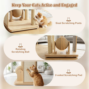 40 inches Solid Wood Cat Tree with Space Capsule & Sisal Posts and Scratching Board-Natural view 8