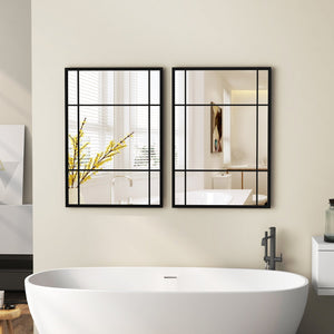 40 x 28 Inch Wall Mounted Mirror Metal Framed Hanging Mirror for Living Room Bedroom-Black view 2