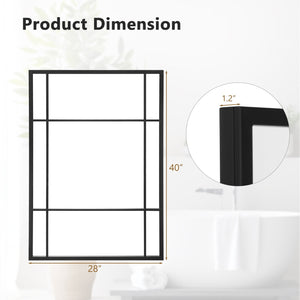 40 x 28 Inch Wall Mounted Mirror Metal Framed Hanging Mirror for Living Room Bedroom-Black view 4