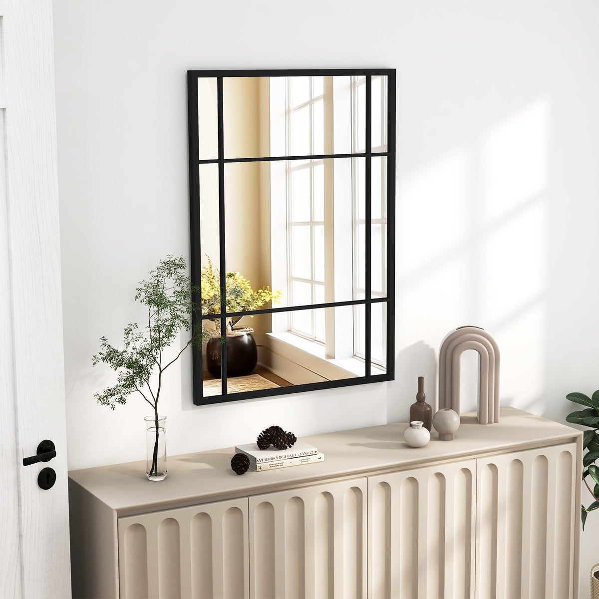 40 x 28 Inch Wall Mounted Mirror Metal Framed Hanging Mirror for Living Room Bedroom-Black view 6