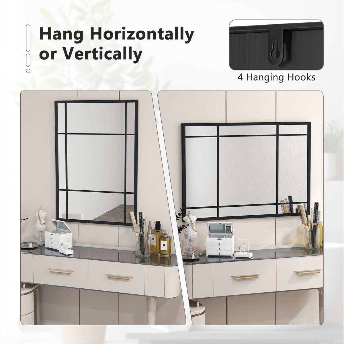 40 x 28 Inch Wall Mounted Mirror Metal Framed Hanging Mirror for Living Room Bedroom-Black view 8