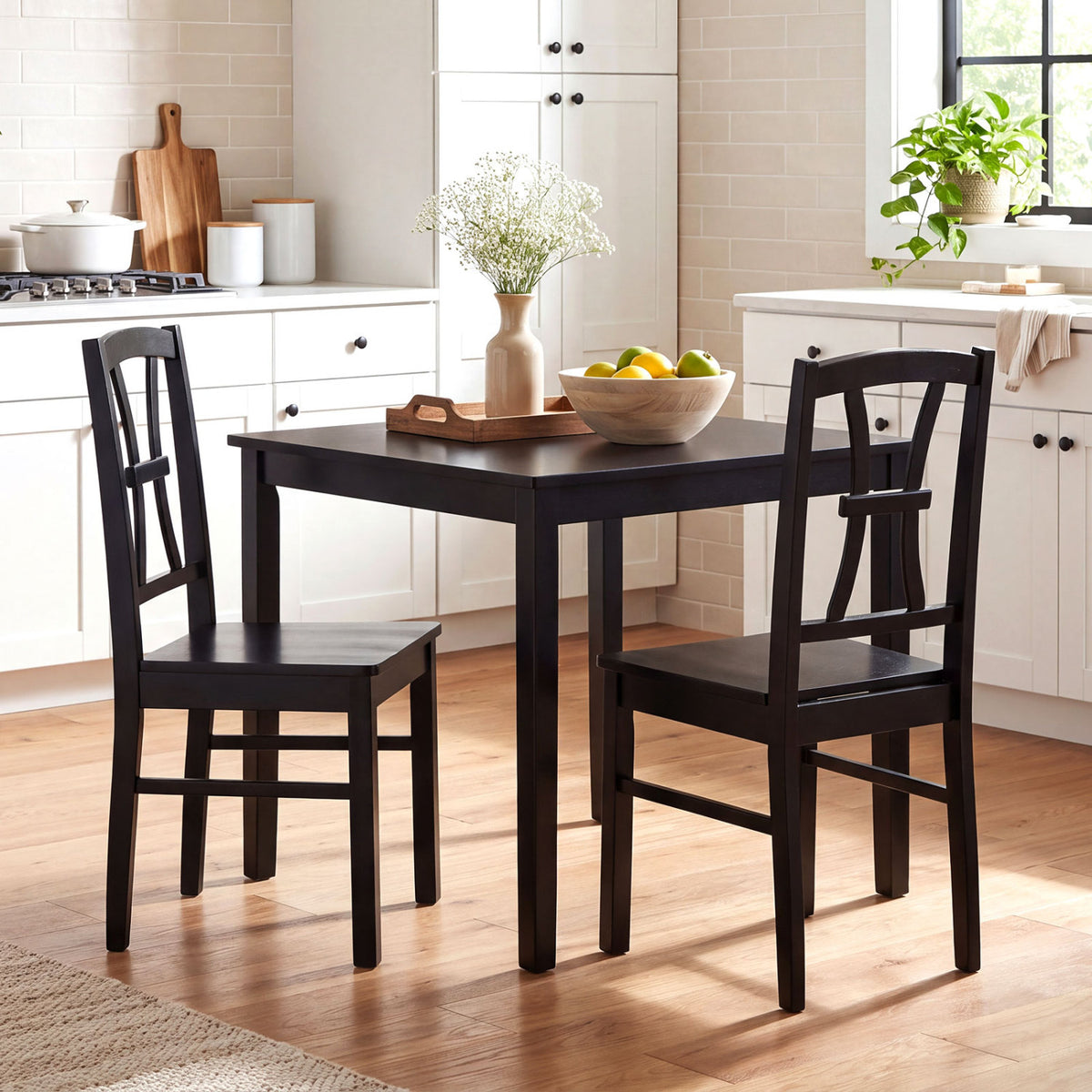 400 lbs Capacity Dining Chair Set of 2 with Cross Backrest and Rubber Wood Frame-Black view 2