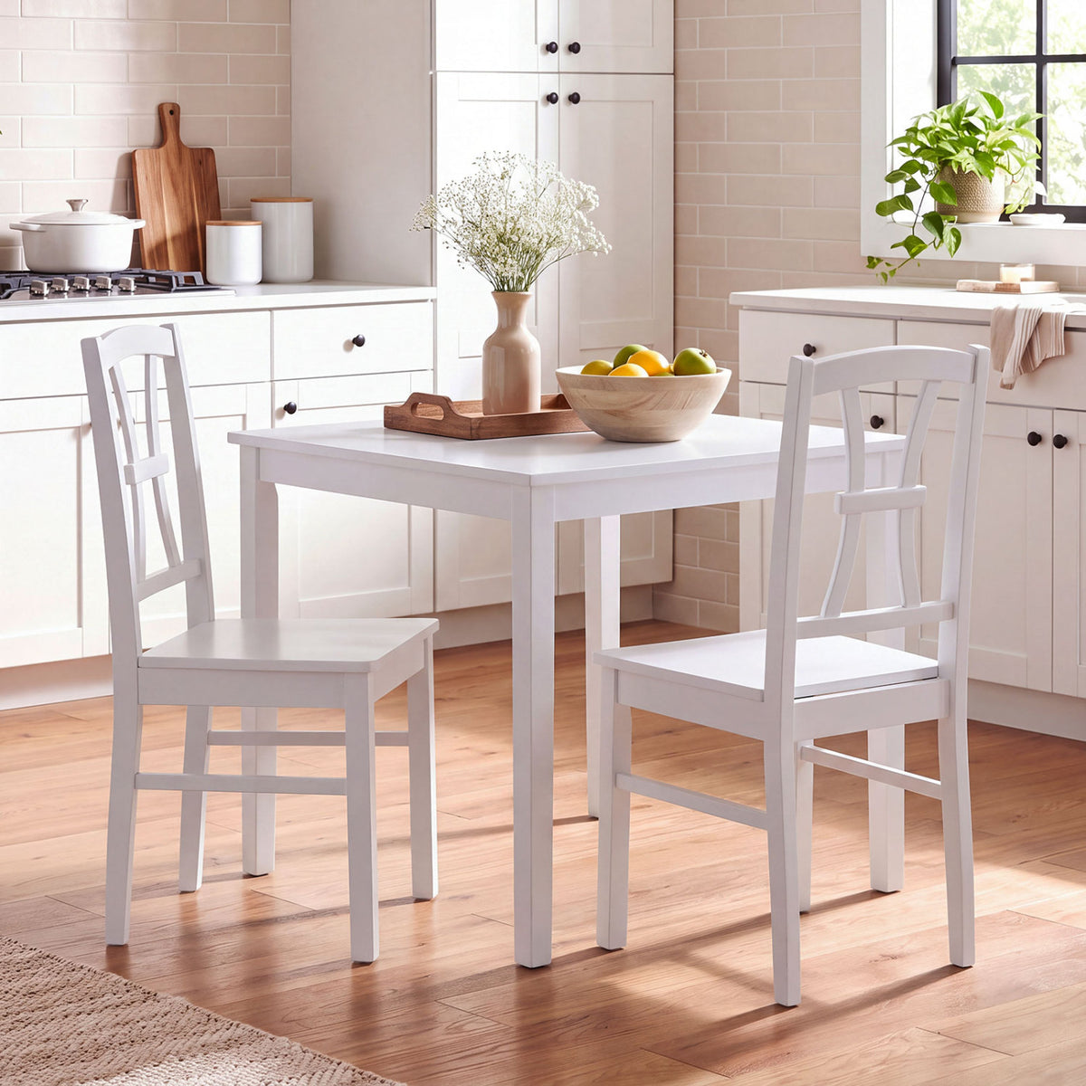 400 lbs Capacity Dining Chair Set of 2 with Cross Backrest and Rubber Wood Frame-White view 2