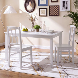 400 lbs Capacity Dining Chair Set of 2 with Cross Backrest and Rubber Wood Frame-White view 3