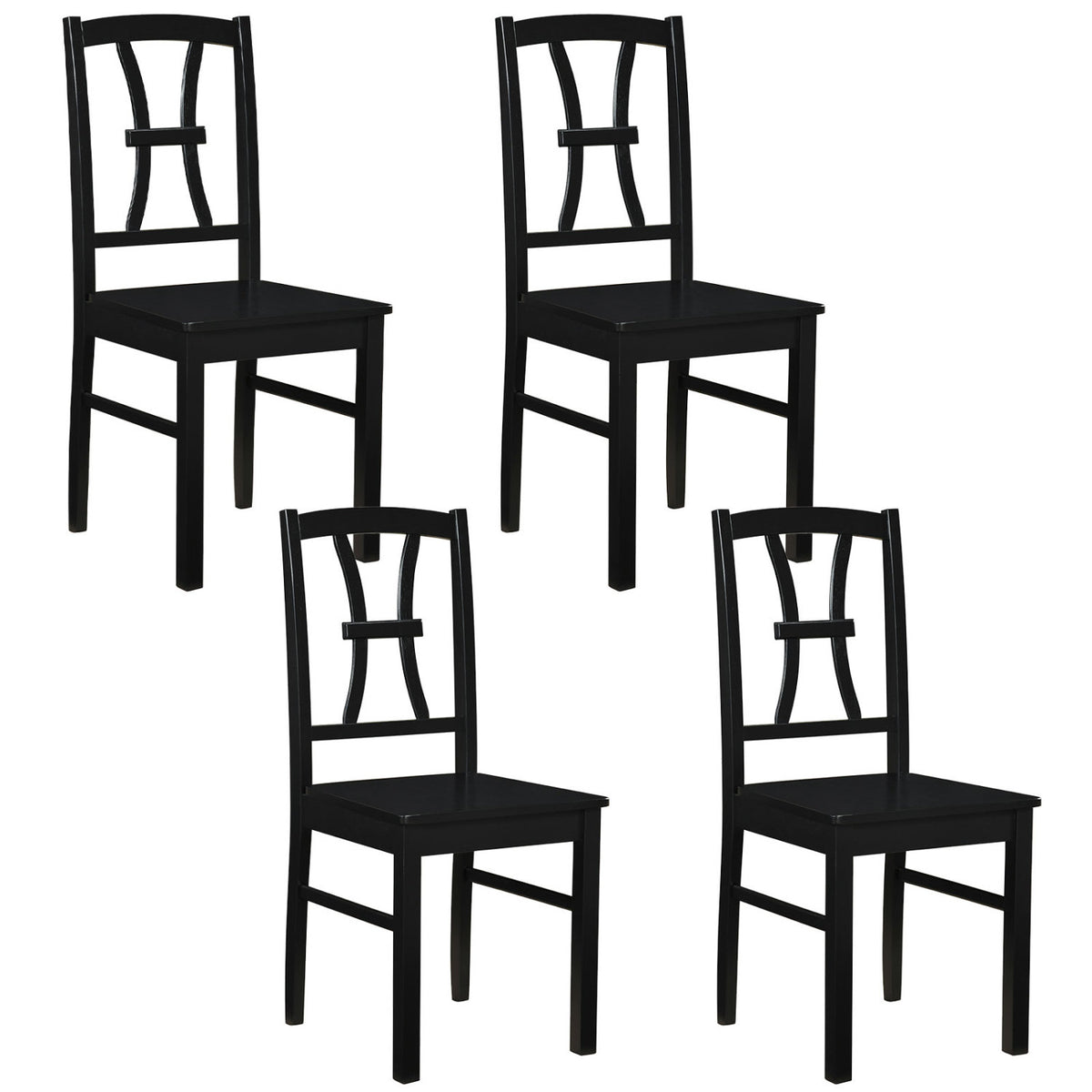 400 lbs Capacity Dining Chair Set of 4 with Cross Backrest and Rubber Wood Frame-Black