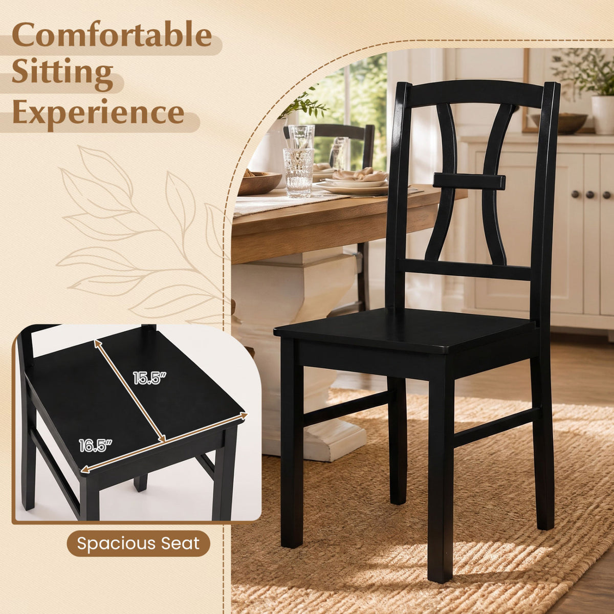 400 lbs Capacity Dining Chair Set of 4 with Cross Backrest and Rubber Wood Frame-Black view 7
