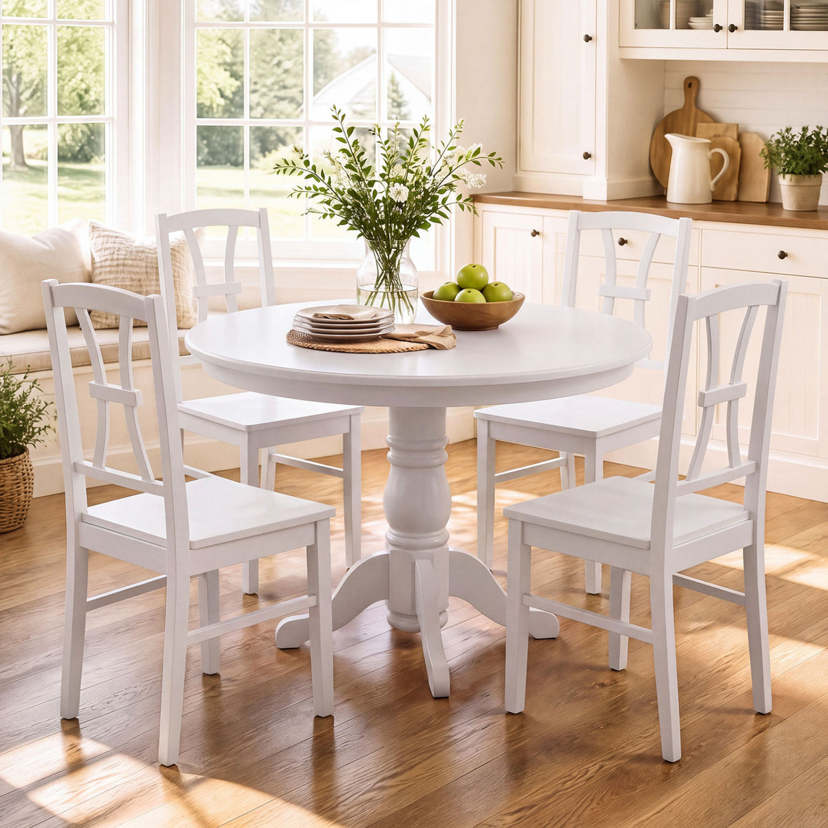 400 lbs Capacity Dining Chair Set of 4 with Cross Backrest and Rubber Wood Frame-White view 2