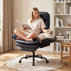 400 LBS Ergonomic Big and Tall Office Chair with Faux Leather-Black view 2