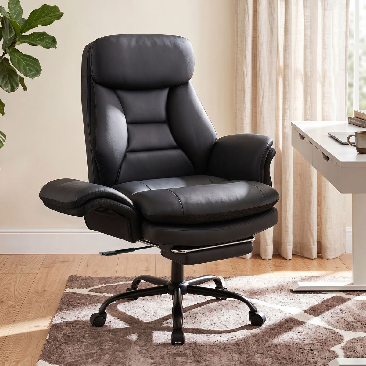 400 LBS Ergonomic Big and Tall Office Chair with Faux Leather-Black view 3