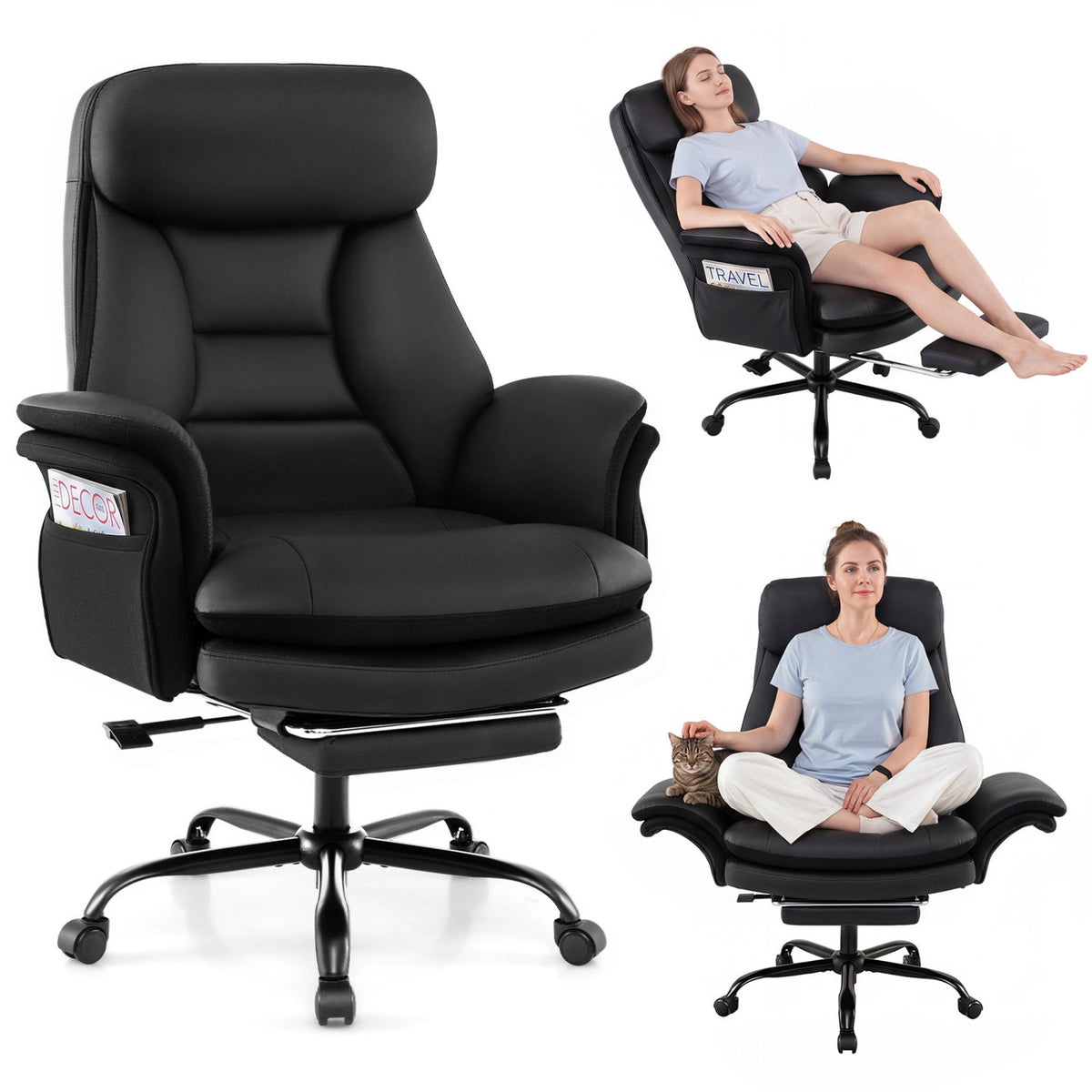 400 LBS Ergonomic Big and Tall Office Chair with Faux Leather-Black view 4