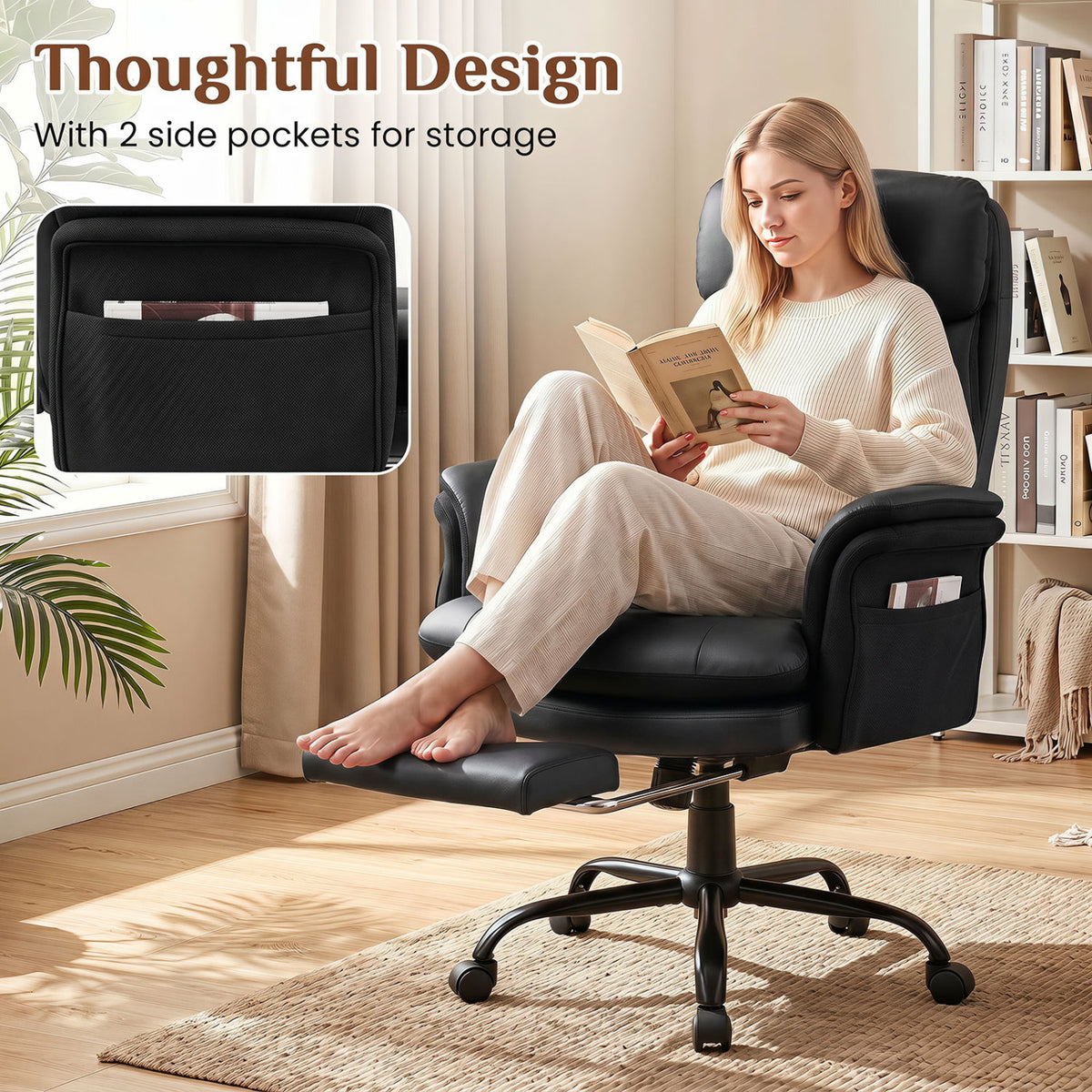 400 LBS Ergonomic Big and Tall Office Chair with Faux Leather-Black view 8