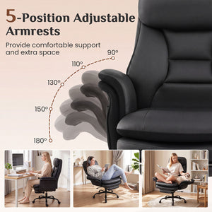400 LBS Ergonomic Big and Tall Office Chair with Faux Leather-Black view 9