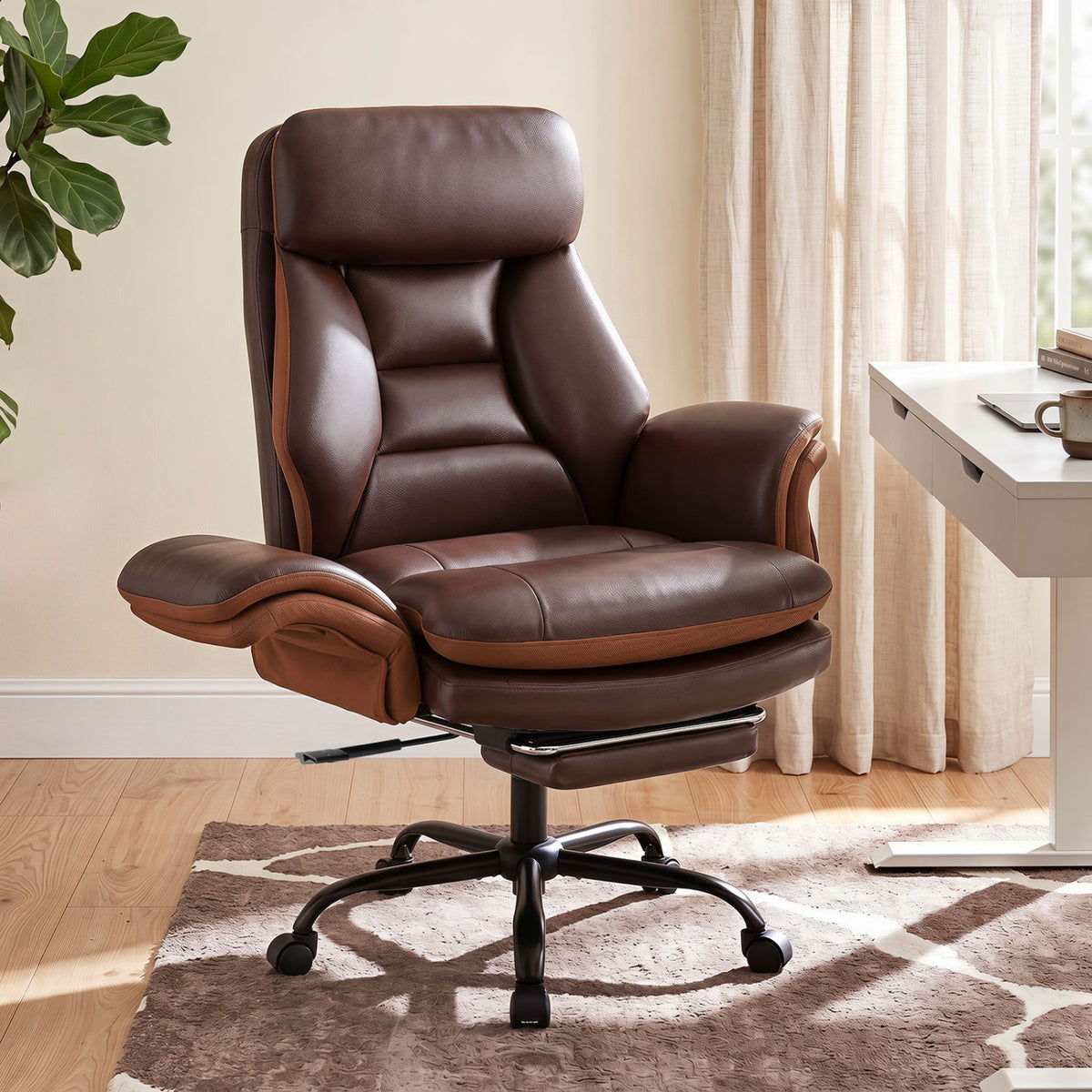 400 LBS Ergonomic Big and Tall Office Chair with Faux Leather-Brown view 3