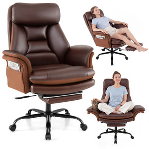 400 LBS Ergonomic Big and Tall Office Chair with Faux Leather-Brown view 4