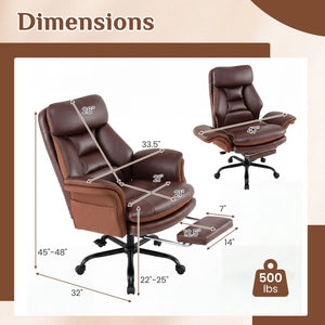 400 LBS Ergonomic Big and Tall Office Chair with Faux Leather-Brown view 5