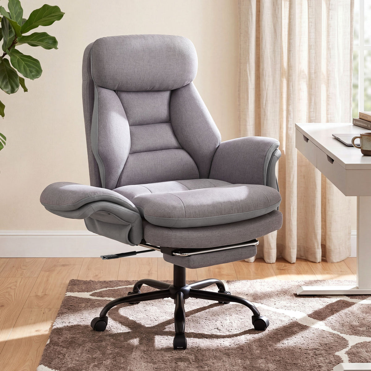 400 LBS Ergonomic Big and Tall Office Chair with Faux Leather-Gray view 3