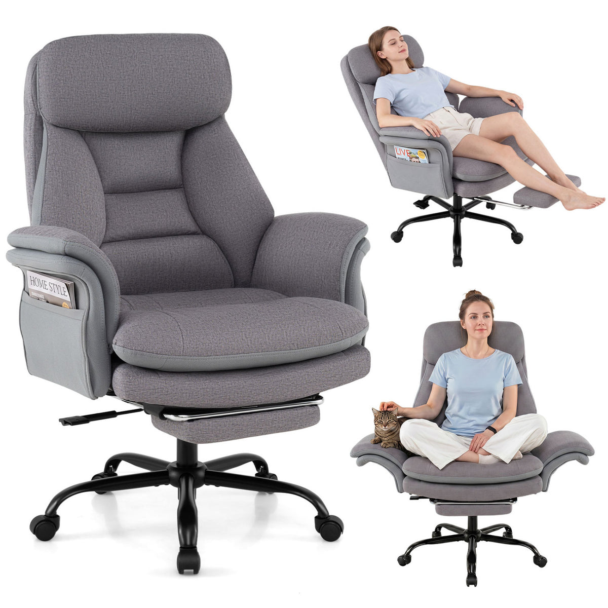 400 LBS Ergonomic Big and Tall Office Chair with Faux Leather-Gray view 4
