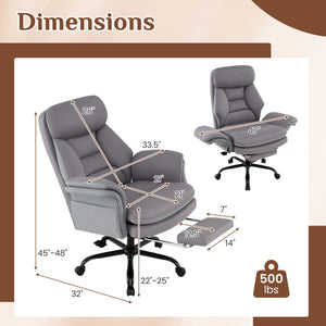 400 LBS Ergonomic Big and Tall Office Chair with Faux Leather-Gray view 5