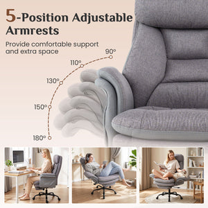 400 LBS Ergonomic Big and Tall Office Chair with Faux Leather-Gray view 8