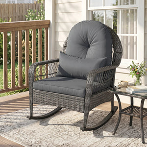 400 LBS Patio Rattan Rocker Chair with Anti-Tip Stoppers and Thick Cushions for Porch-Gray view 2