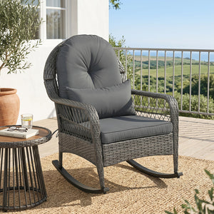 400 LBS Patio Rattan Rocker Chair with Anti-Tip Stoppers and Thick Cushions for Porch-Gray view 3