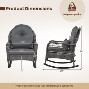400 LBS Patio Rattan Rocker Chair with Anti-Tip Stoppers and Thick Cushions for Porch-Gray view 4