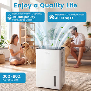 4000 Sq.Ft 80 Pint Compressor Dehumidifier with Drain HoseSmart Humidity Control and Child Lock-White view 5