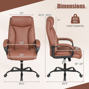 400LBS Big and Tall Chair High Back Executive Chair Ergonomic Leather Computer Chair-Brown view 4