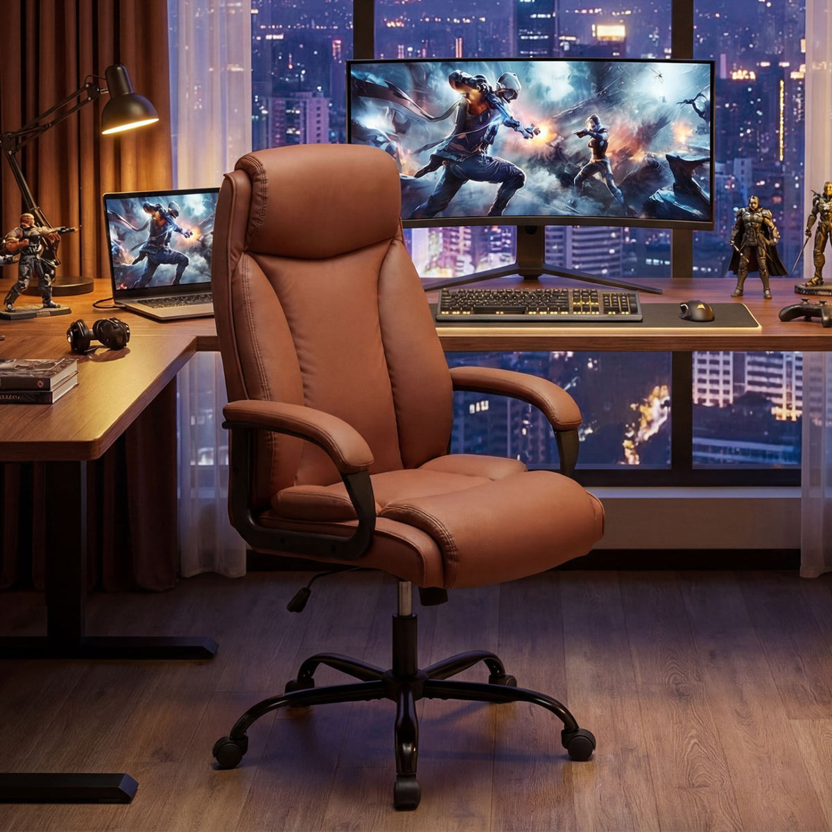 400LBS Big and Tall Chair High Back Executive Chair Ergonomic Leather Computer Chair-Brown view 6