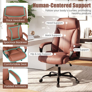 400LBS Big and Tall Chair High Back Executive Chair Ergonomic Leather Computer Chair-Brown view 8