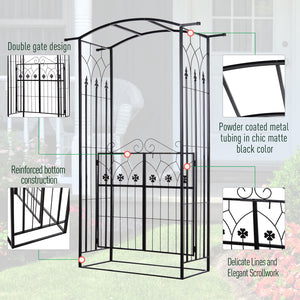 Outdoor Metal Trellis Garden Arch Arbor w/ Lucky Leaf Clover Gate for Ceremony Wedding Party Garden Lawn, Black