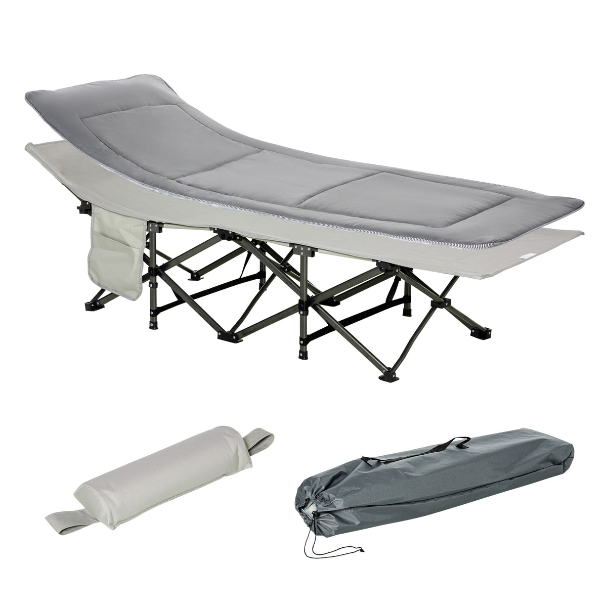 Folding Camping Cot with Mat & Pillow, Double Layer Oxford Heavy Duty Sleeping Cot with Carry Bag Blue – view 8
