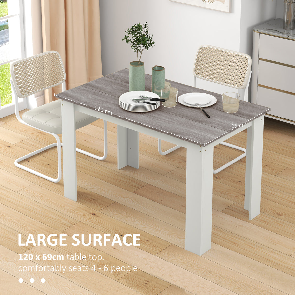 47" Kitchen Table for 4-6 People, Dining Table with Wood Effect for Dining Room, Black