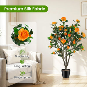 40 Inch Artificial Camellia Tree with 37 Flowers and River Stones in Pot-1 Pack view 7