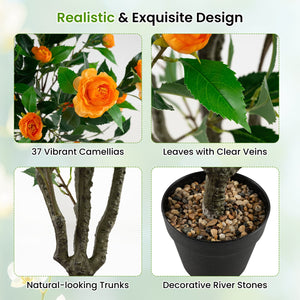 40 Inch Artificial Camellia Tree with 37 Flowers and River Stones in Pot-1 Pack view 9