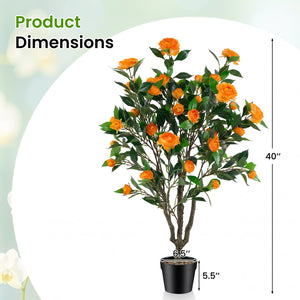40 Inch Artificial Camellia Tree with 37 Flowers and River Stones in Pot-1 Pack view 4