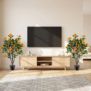 40 Inch Artificial Camellia Tree with 37 Flowers and River Stones in Pot-2 Pack view 3