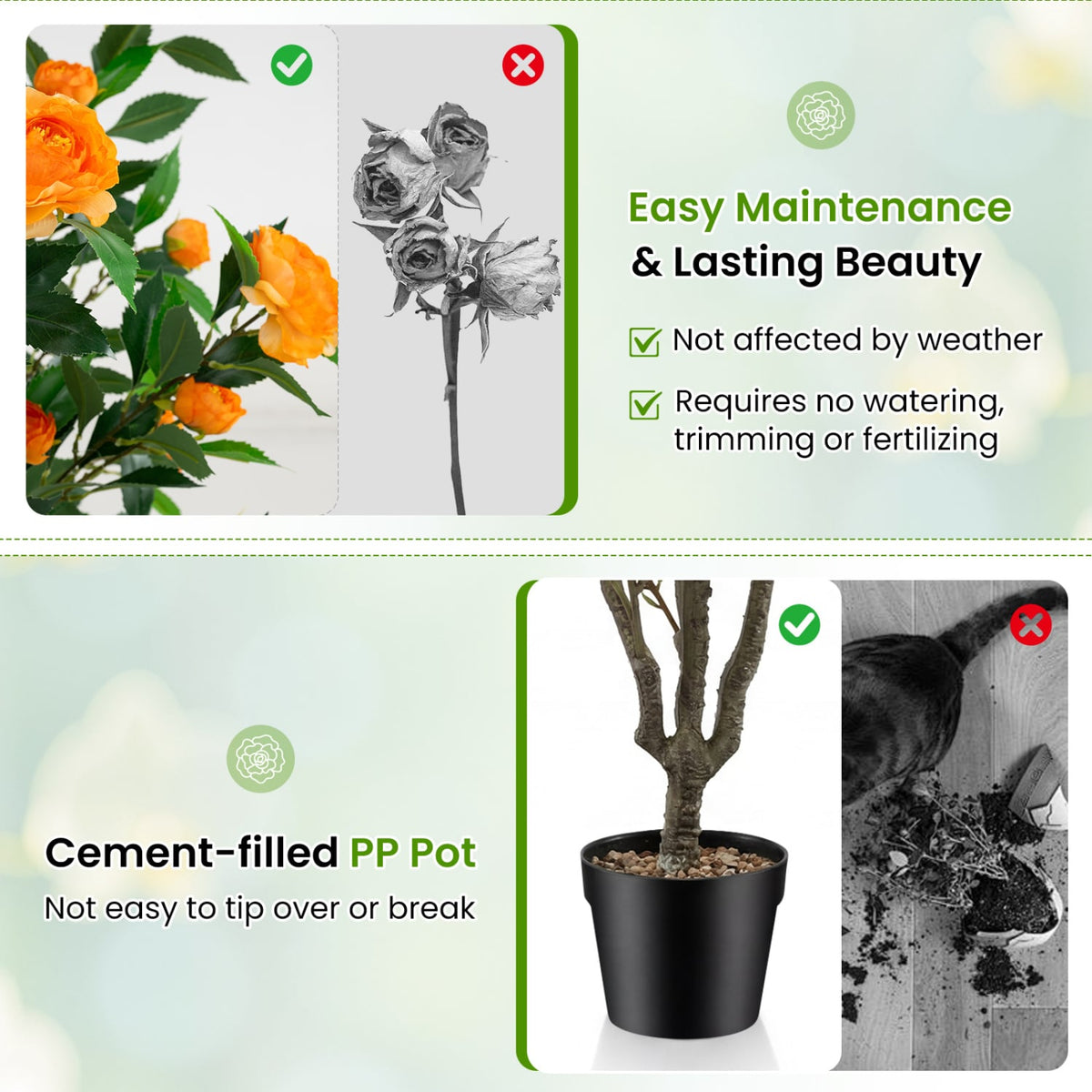 40 Inch Artificial Camellia Tree with 37 Flowers and River Stones in Pot-2 Pack view 6