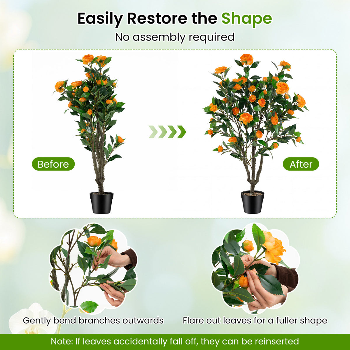 40 Inch Artificial Camellia Tree with 37 Flowers and River Stones in Pot-2 Pack view 8